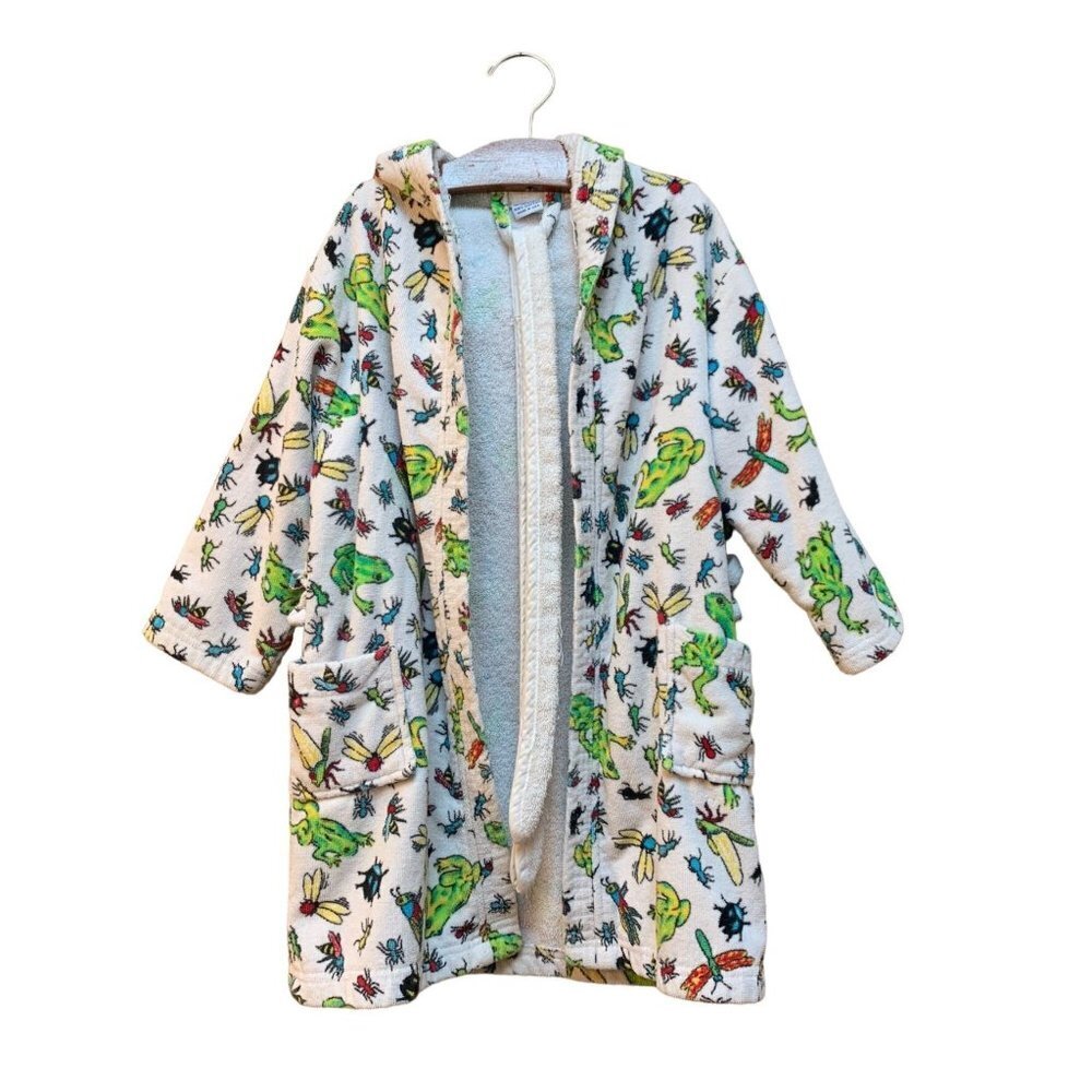 Vintage 90s Child's Terry Cloth Robe Frogs & Insects Print